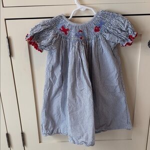 Smocked New England Style Blue & White Striped Dress (2T)